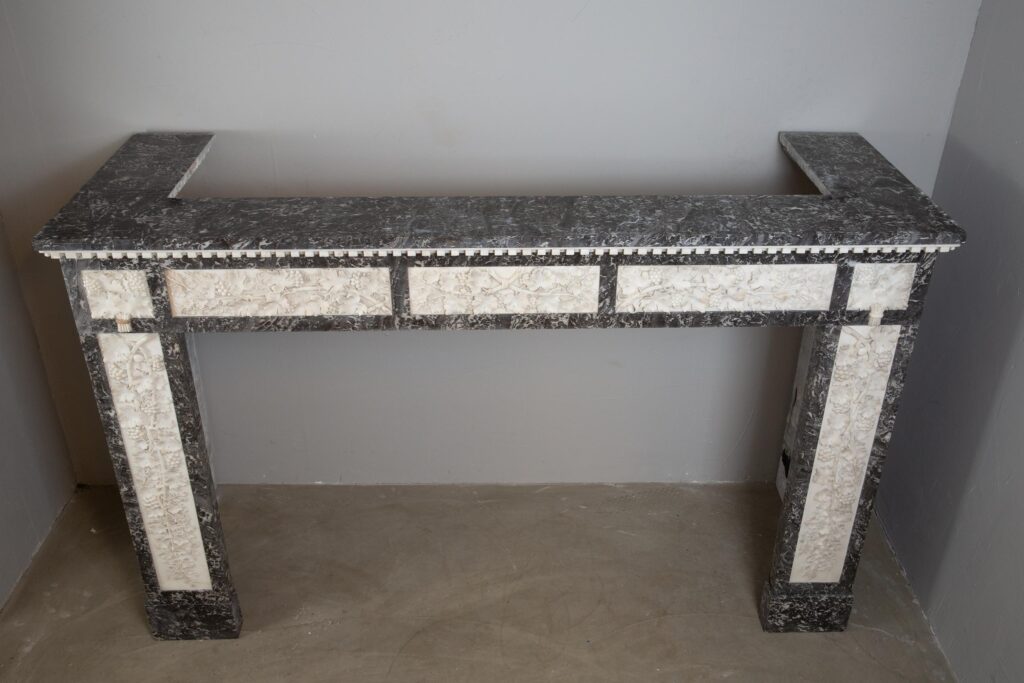 Grey and White Marble Antique Louis XVI full circulation fireplace