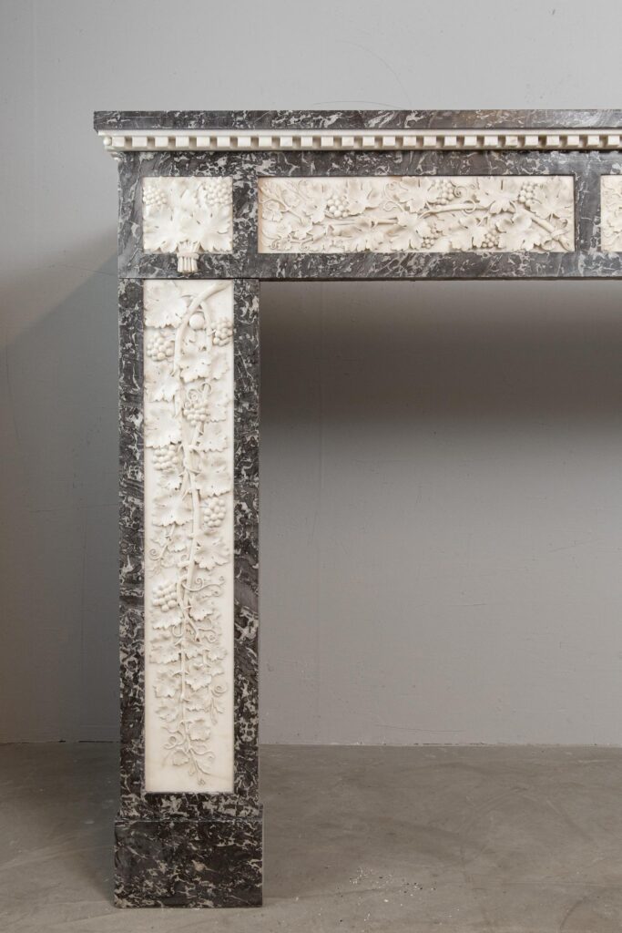 Grey and White Marble Antique Louis XVI full circulation fireplace