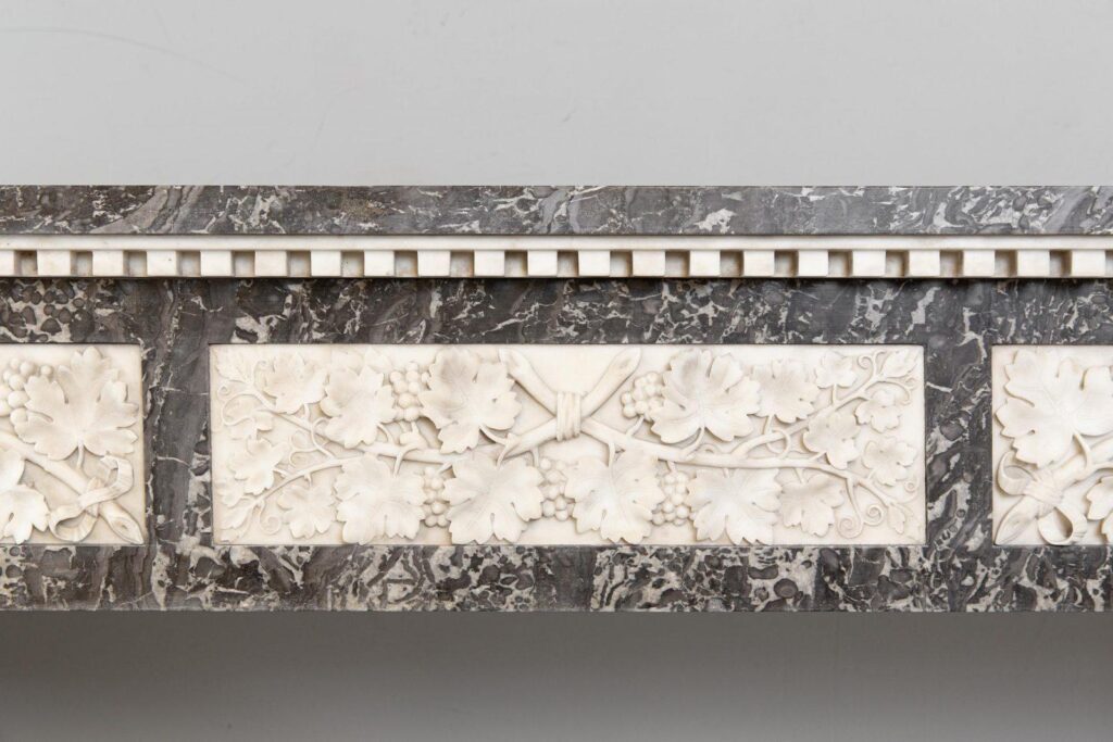 Grey and White Marble Antique Louis XVI full circulation fireplace