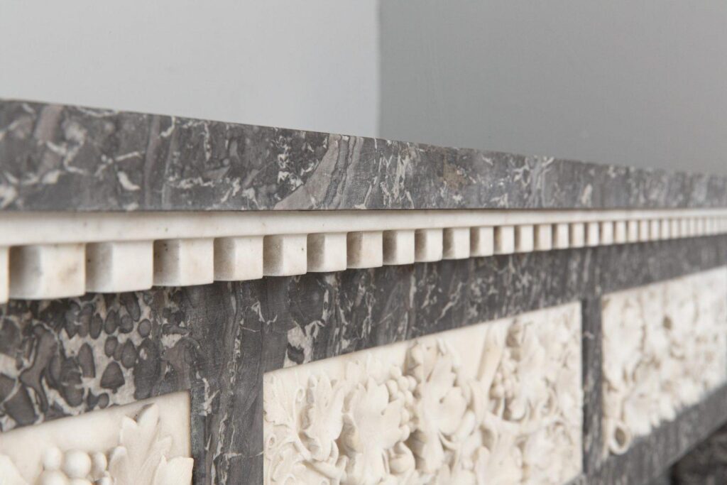 Grey and White Marble Antique Louis XVI full circulation fireplace