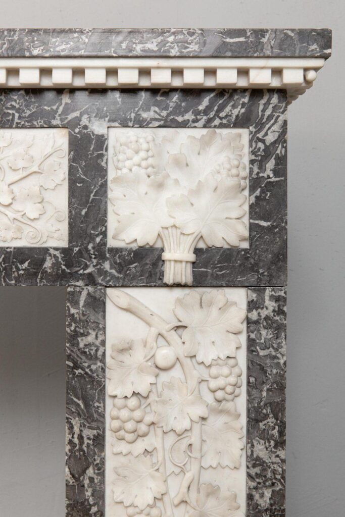 Grey and White Marble Antique Louis XVI full circulation fireplace
