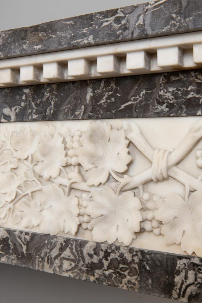 Grey and White Marble Antique Louis XVI full circulation fireplace