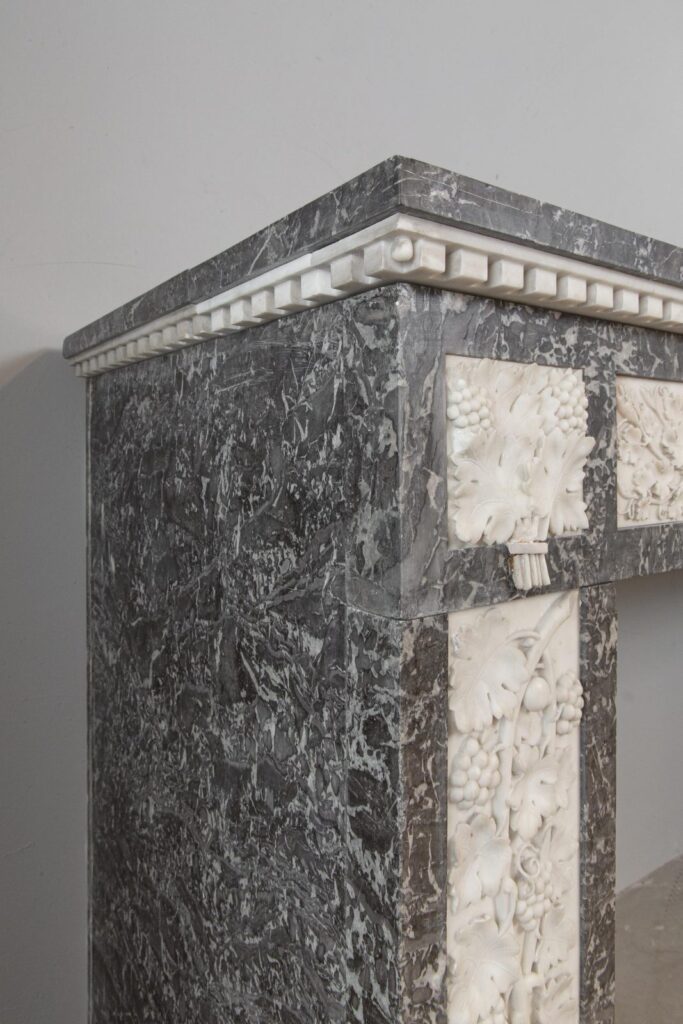 Grey and White Marble Antique Louis XVI full circulation fireplace