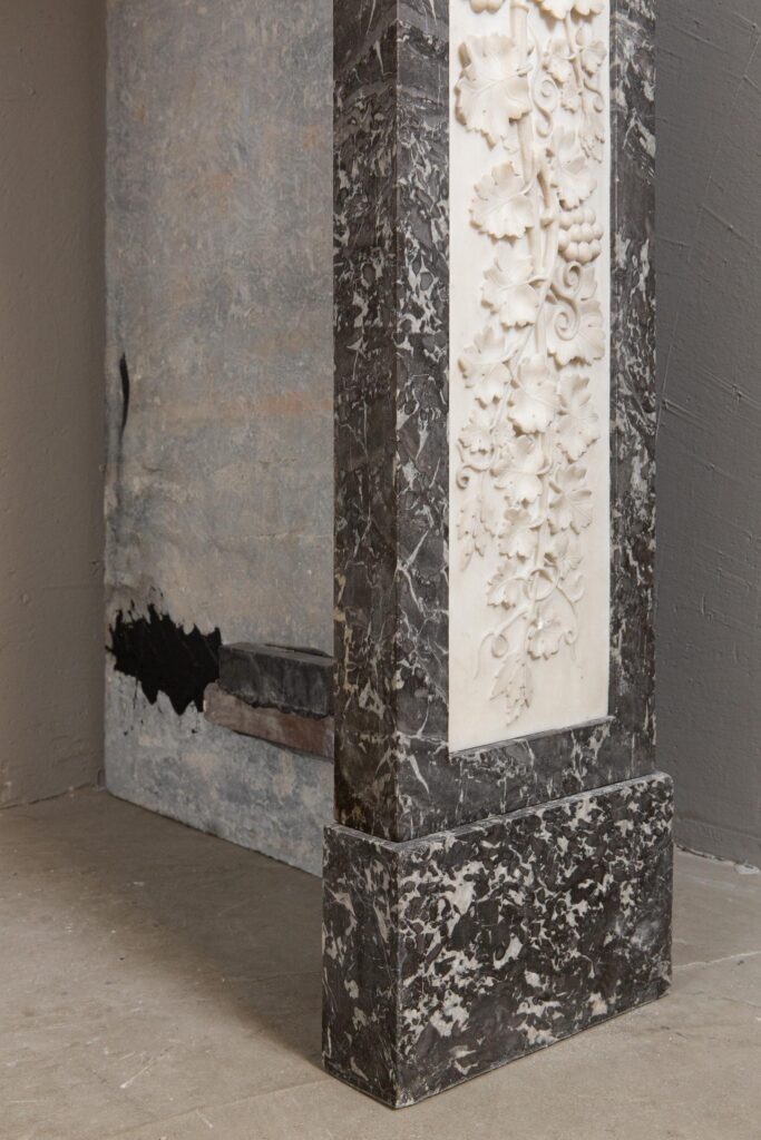 Grey and White Marble Antique Louis XVI full circulation fireplace