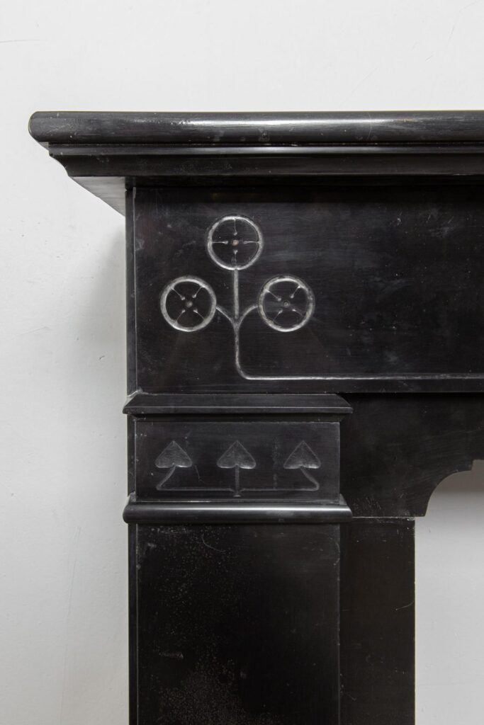 Art Nouveau Black Marble Etched Circulation fireplace
