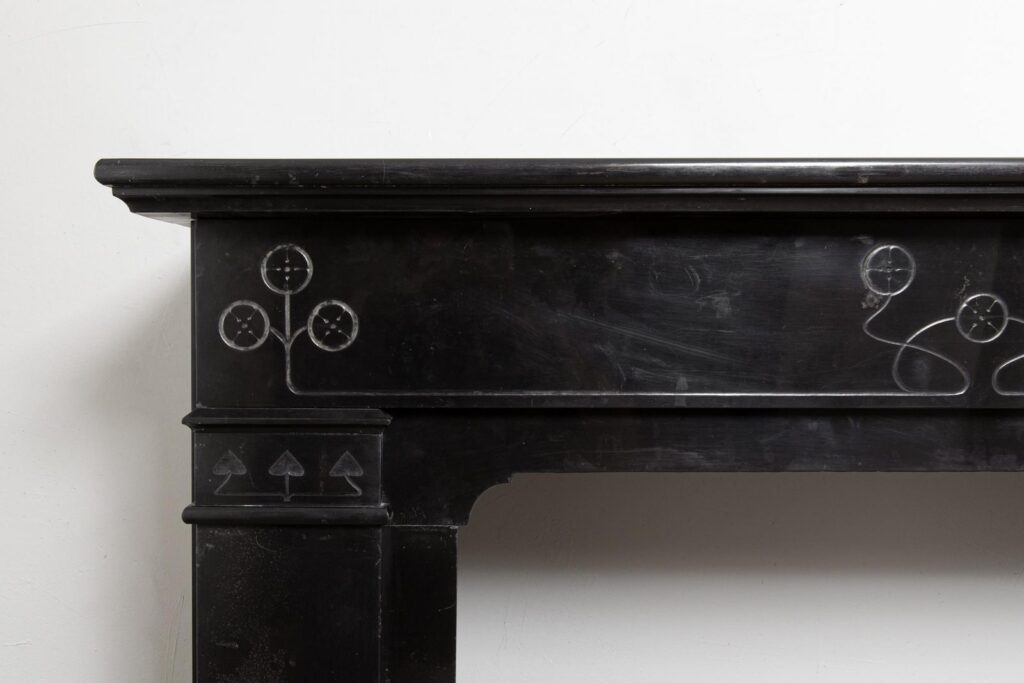 Art Nouveau Black Marble Etched Circulation fireplace