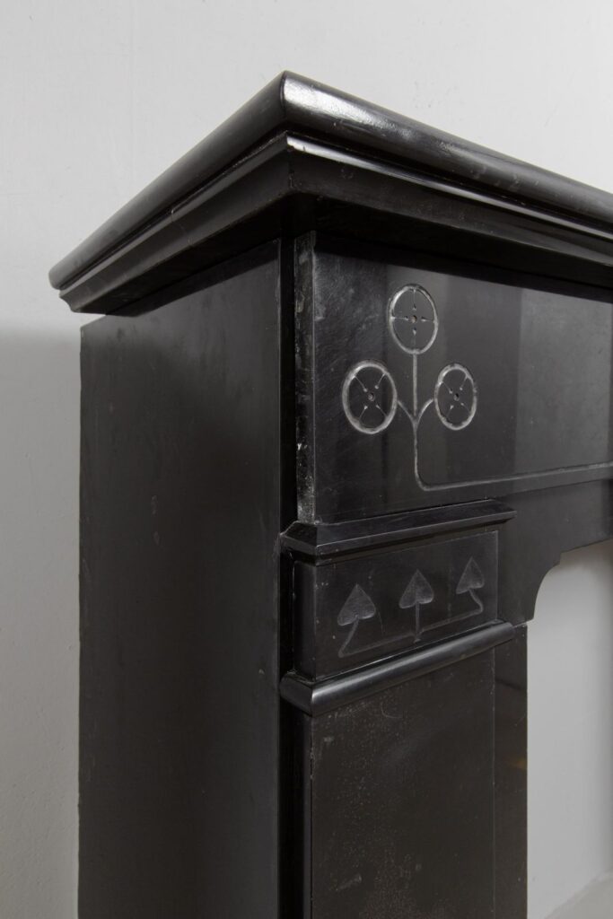 Art Nouveau Black Marble Etched Circulation fireplace