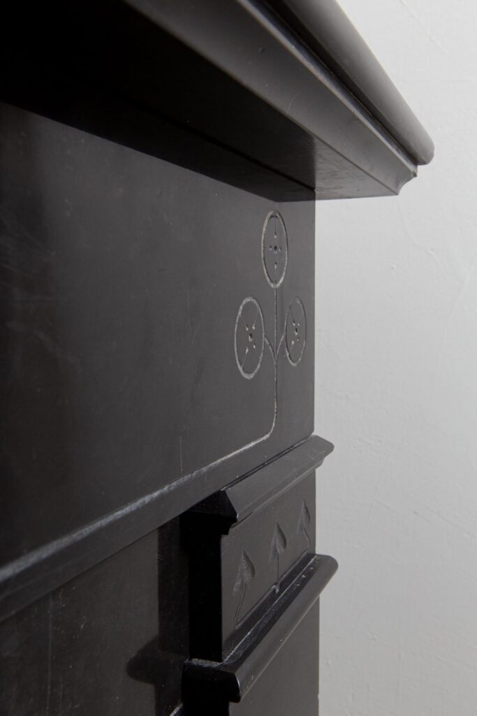 Art Nouveau Black Marble Etched Circulation fireplace