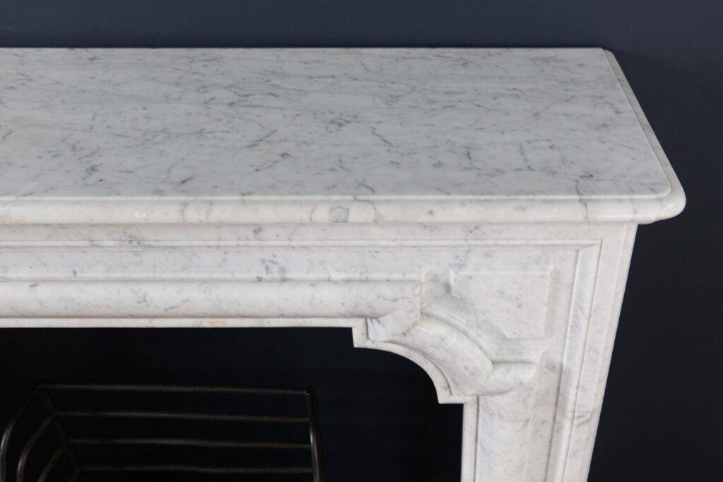 French Carrara Marble Antique Bolection Front Fireplace