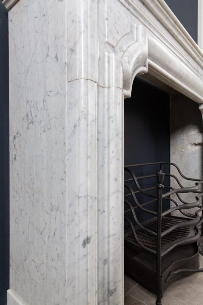 French Carrara Marble Antique Bolection Front Fireplace