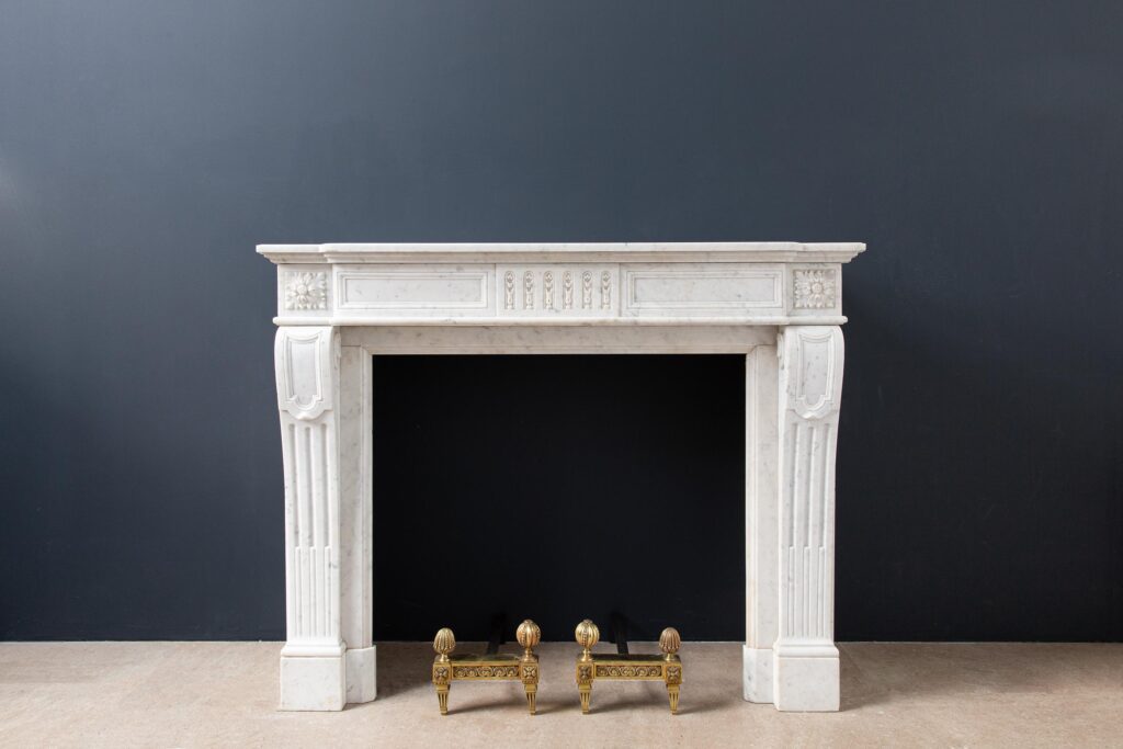 Luxury French  Louis XVI Carrara Marble Antique Fireplace Surround