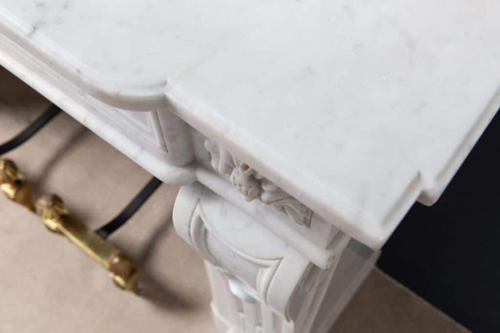 Luxury French  Louis XVI Carrara Marble Antique Fireplace Surround