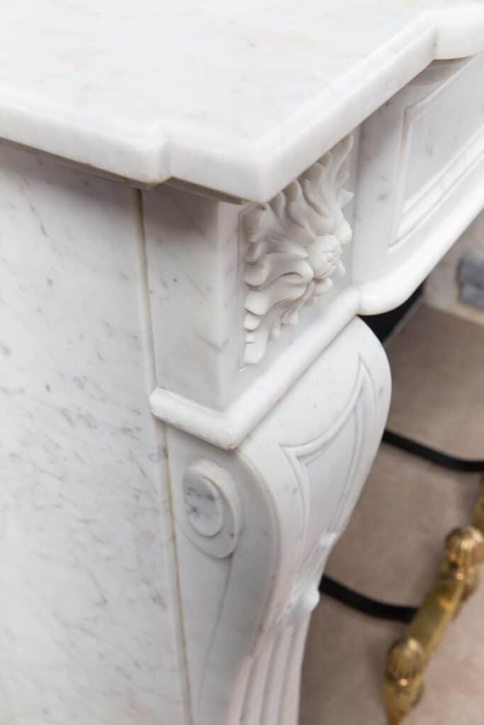 Luxury French  Louis XVI Carrara Marble Antique Fireplace Surround