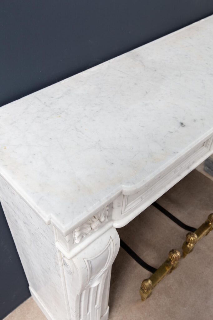 Luxury French  Louis XVI Carrara Marble Antique Fireplace Surround