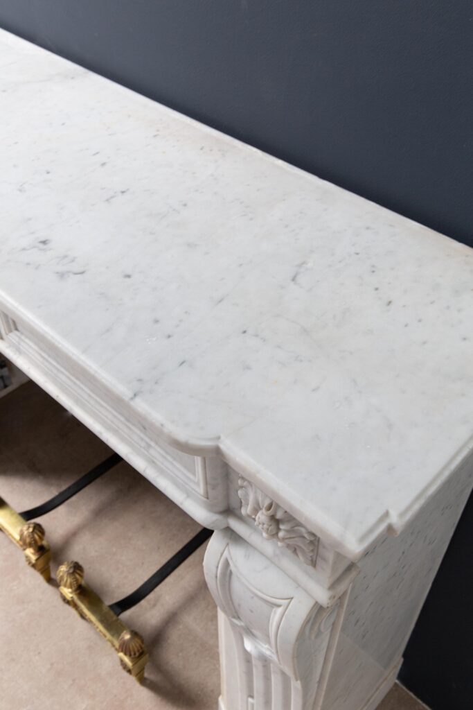 Luxury French  Louis XVI Carrara Marble Antique Fireplace Surround