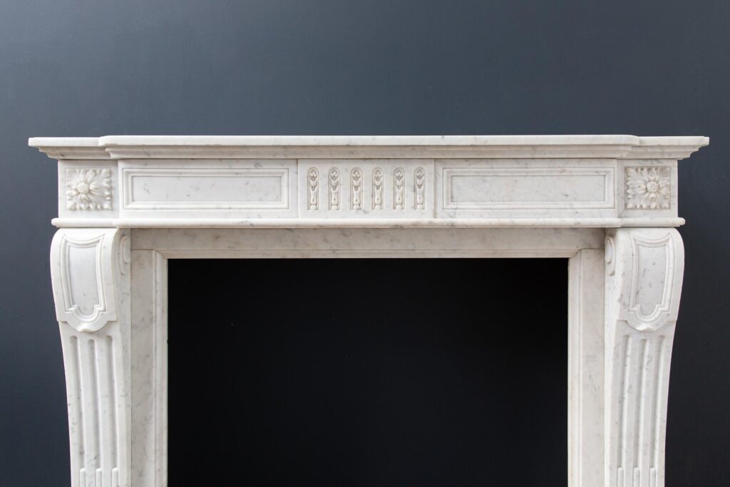 Luxury French  Louis XVI Carrara Marble Antique Fireplace Surround