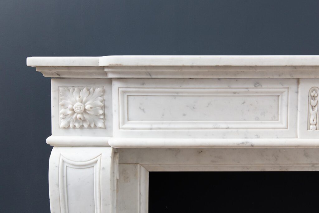 Luxury French  Louis XVI Carrara Marble Antique Fireplace Surround
