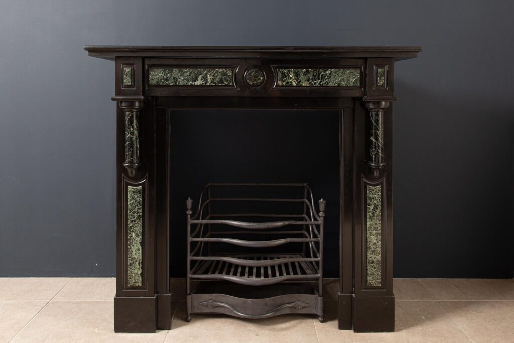 Antique Green and Black Marble Circulation Fireplace