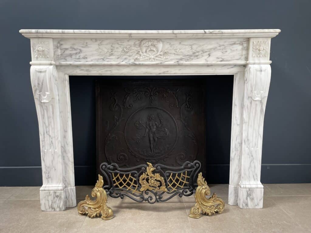 Arabescato Marble French Antique Front Fireplace