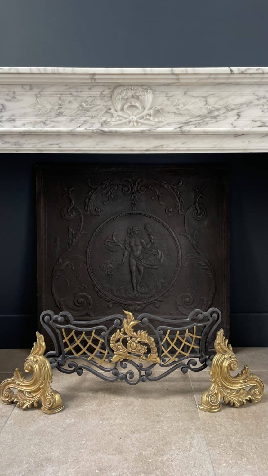 Arabescato Marble French Antique Front Fireplace — detail 2
