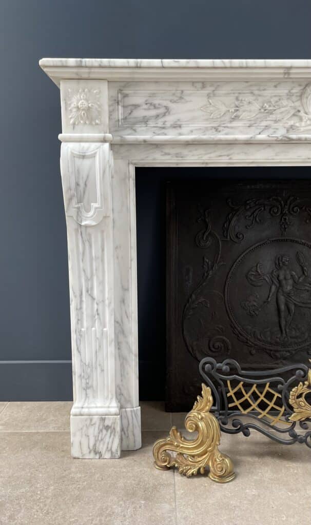 Arabescato Marble French Antique Front Fireplace