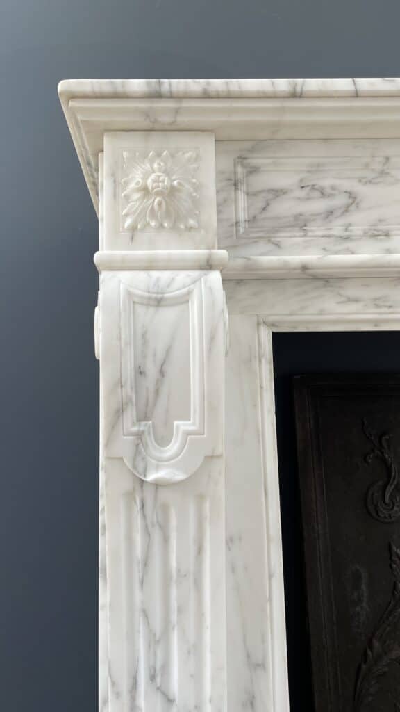Arabescato Marble French Antique Front Fireplace