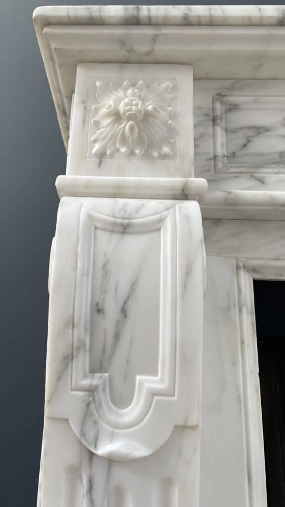 Arabescato Marble French Antique Front Fireplace