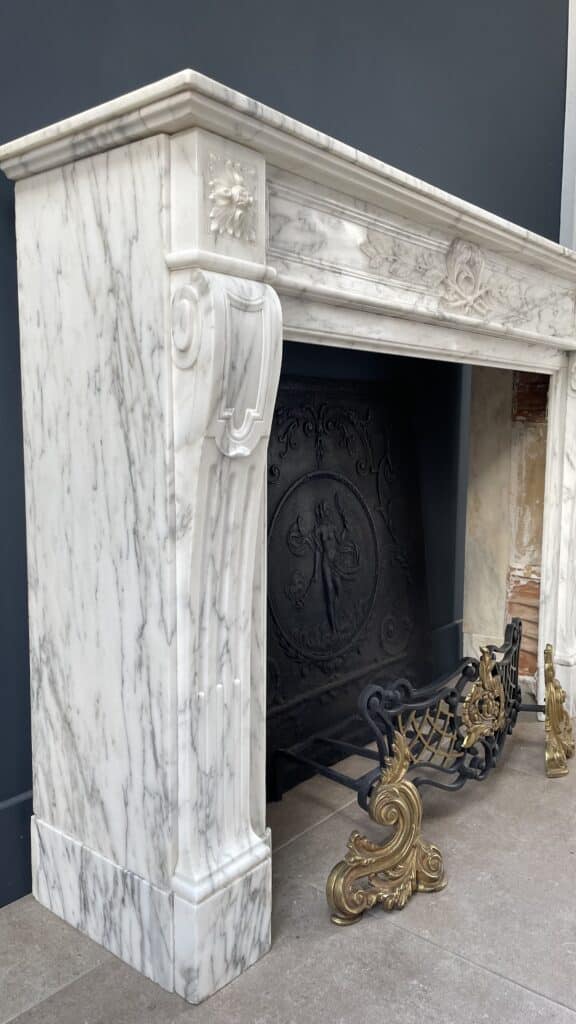 Arabescato Marble French Antique Front Fireplace