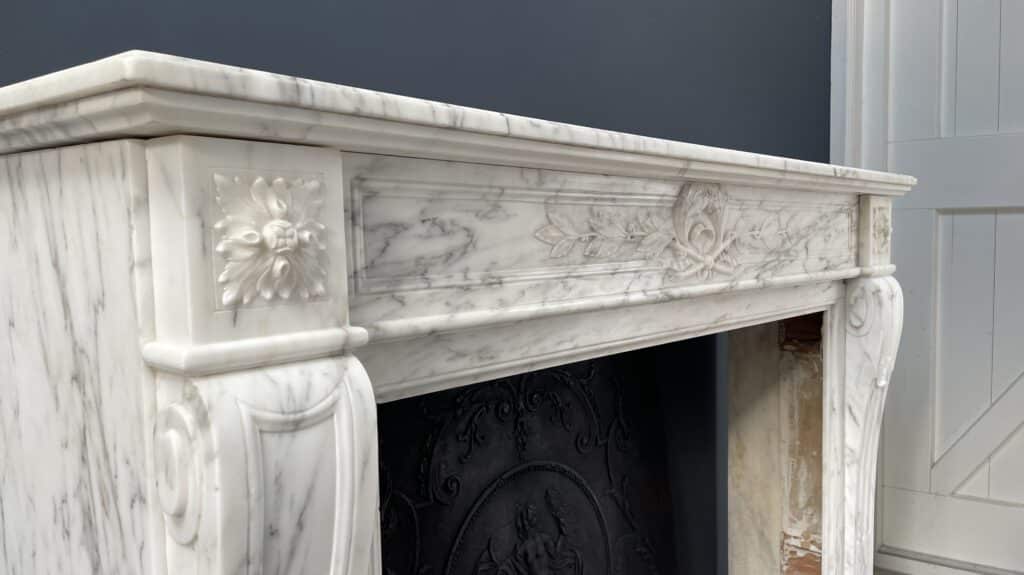 Arabescato Marble French Antique Front Fireplace