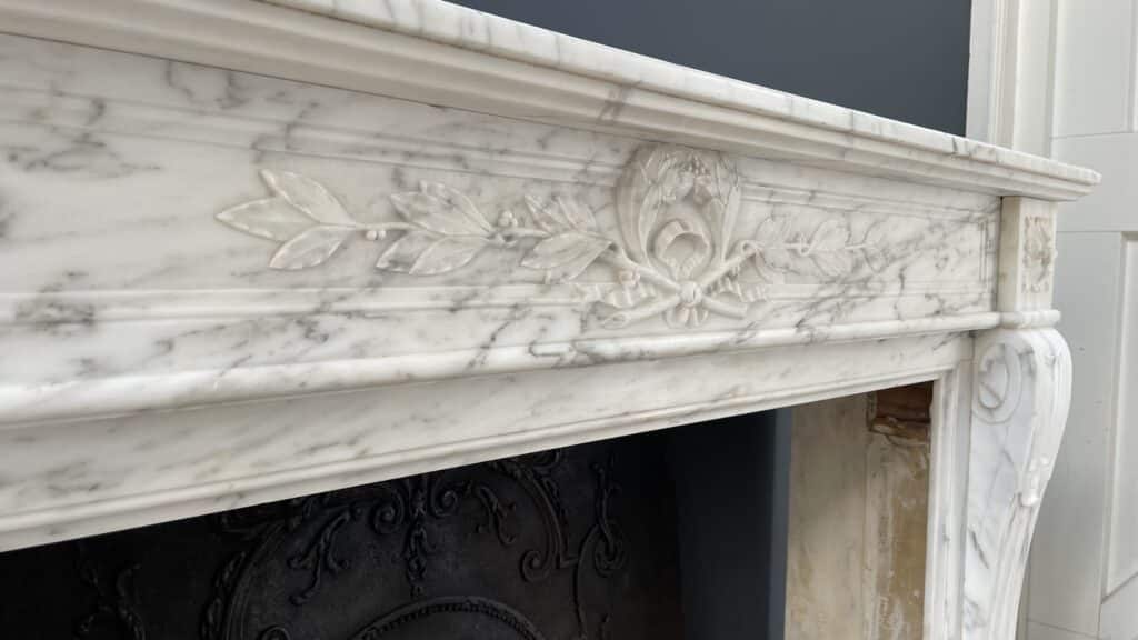 Arabescato Marble French Antique Front Fireplace