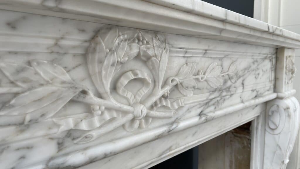 Arabescato Marble French Antique Front Fireplace