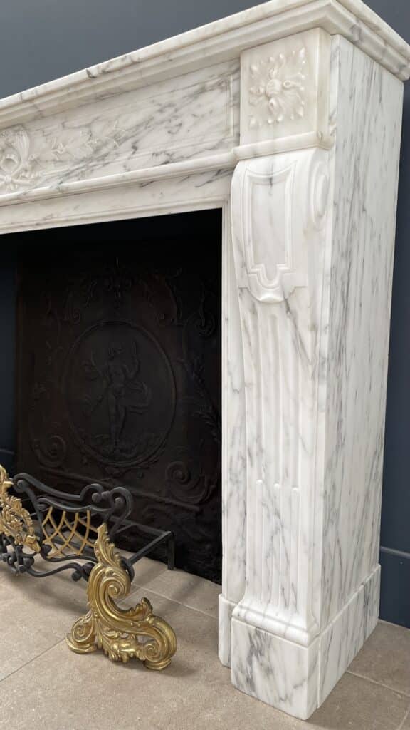Arabescato Marble French Antique Front Fireplace