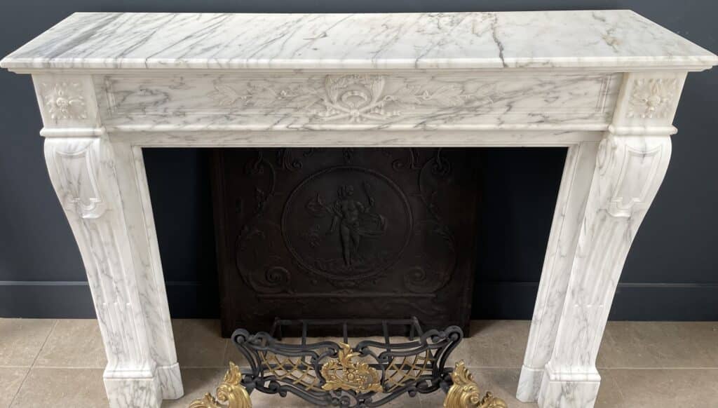 Arabescato Marble French Antique Front Fireplace