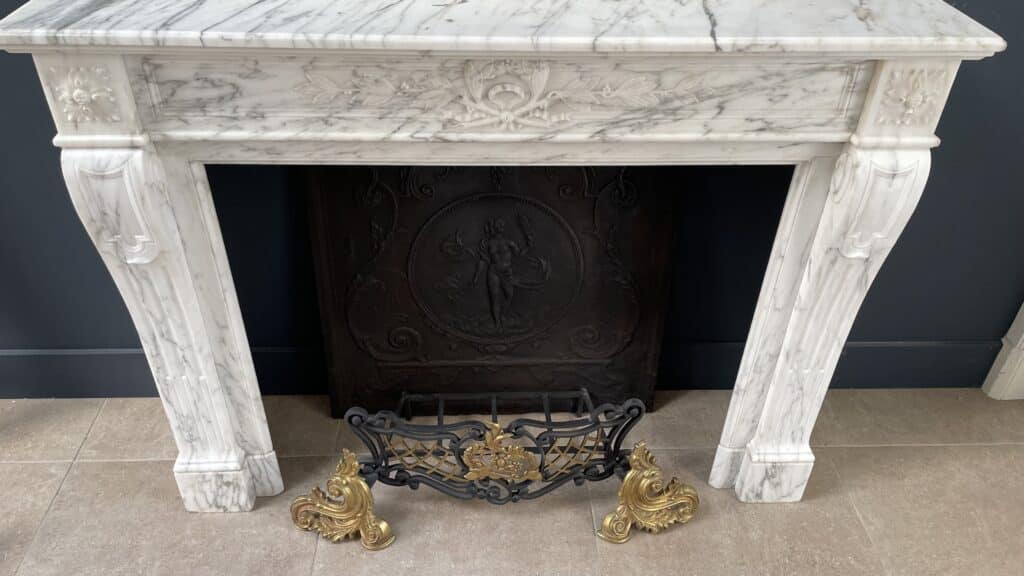 Arabescato Marble French Antique Front Fireplace