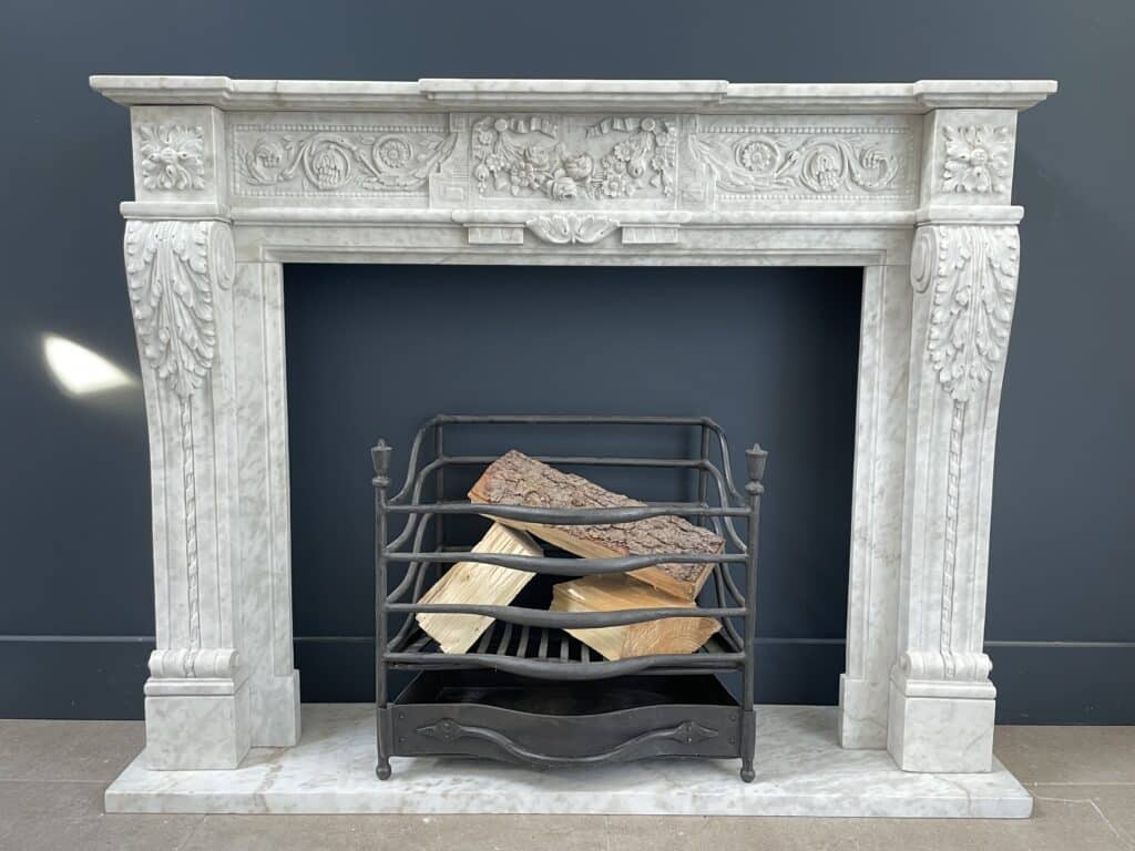 Richly Detailed French Marble Front Fireplace