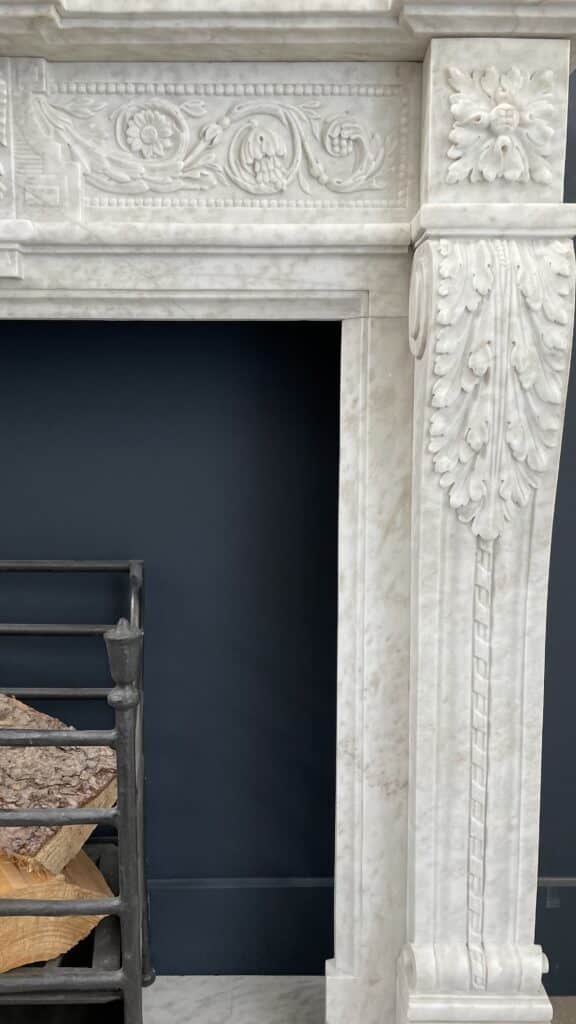 Richly Detailed French Marble Front Fireplace