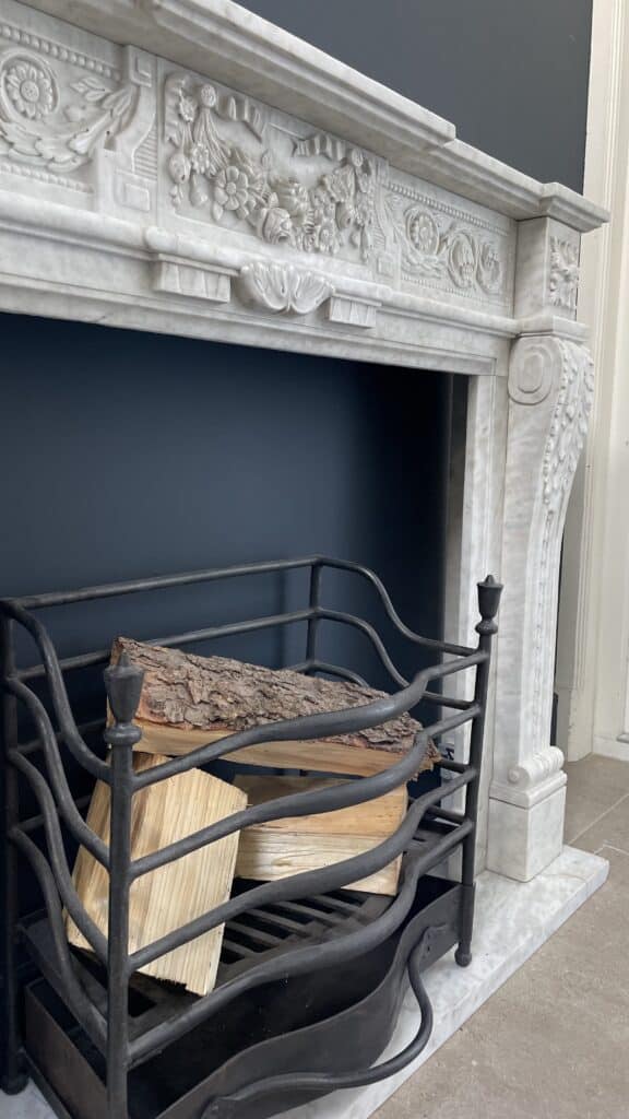 Richly Detailed French Marble Front Fireplace