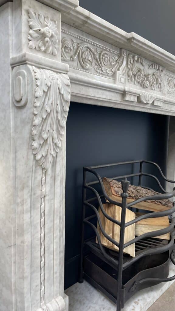 Richly Detailed French Marble Front Fireplace