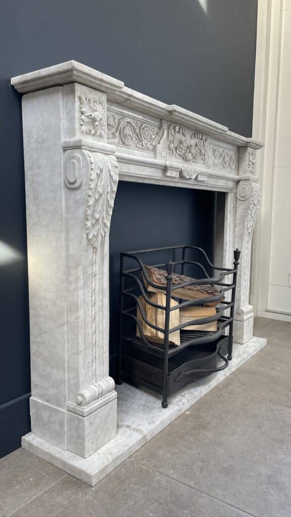 Richly Detailed French Marble Front Fireplace
