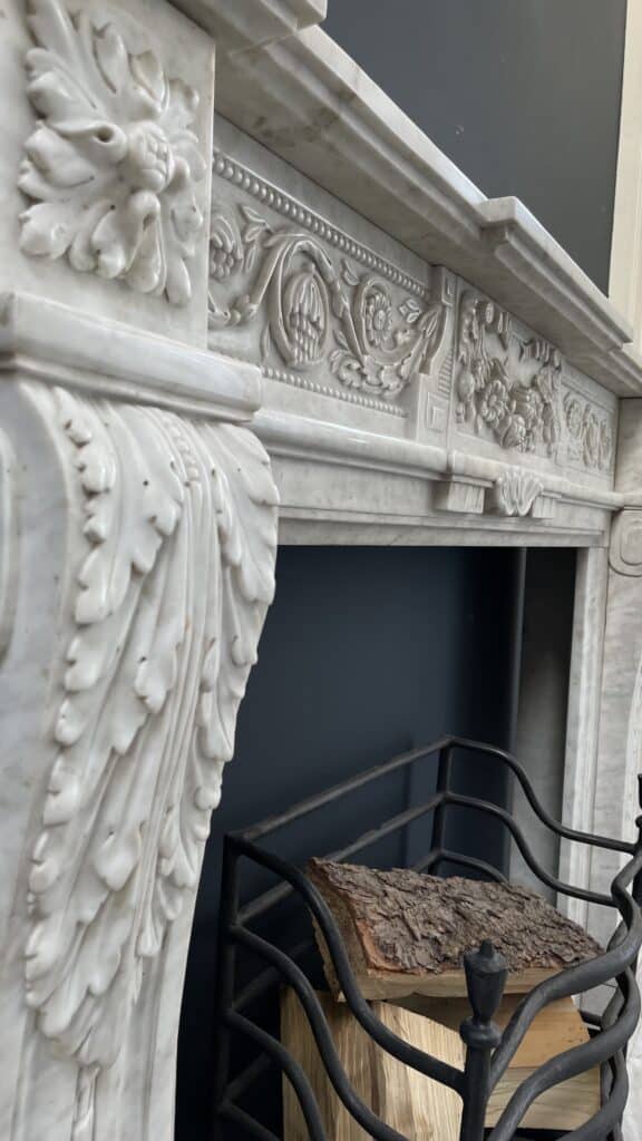 Richly Detailed French Marble Front Fireplace