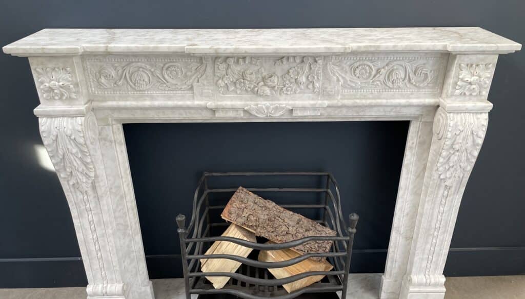 Richly Detailed French Marble Front Fireplace