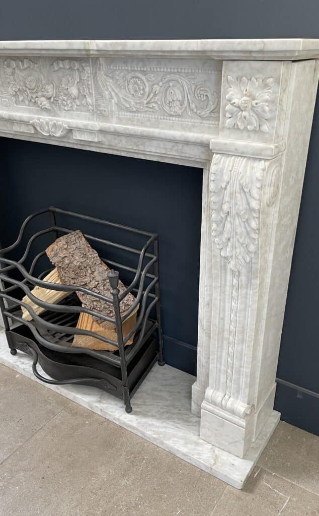 Richly Detailed French Marble Front Fireplace