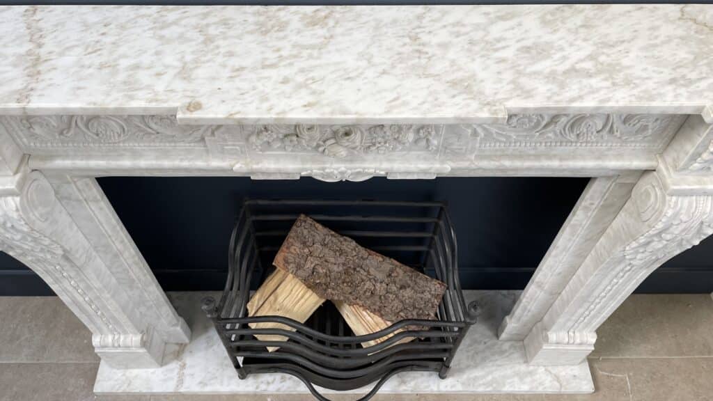 Richly Detailed French Marble Front Fireplace