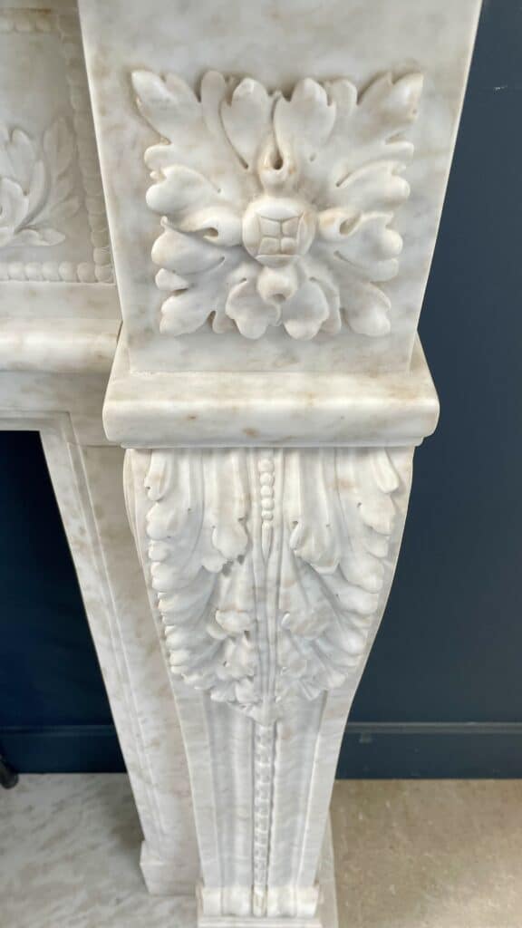Richly Detailed French Marble Front Fireplace