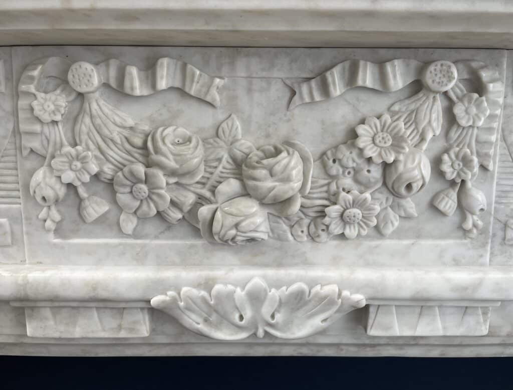 Richly Detailed French Marble Front Fireplace