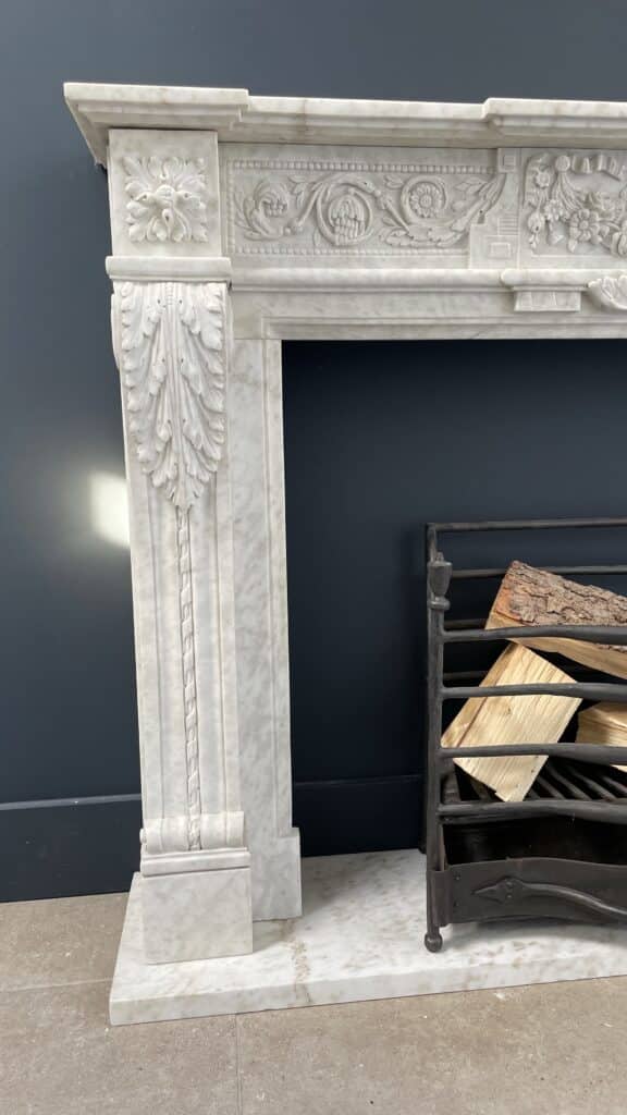 Richly Detailed French Marble Front Fireplace