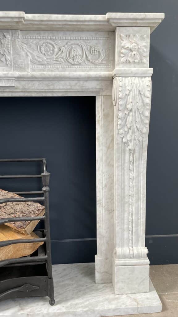 Richly Detailed French Marble Front Fireplace