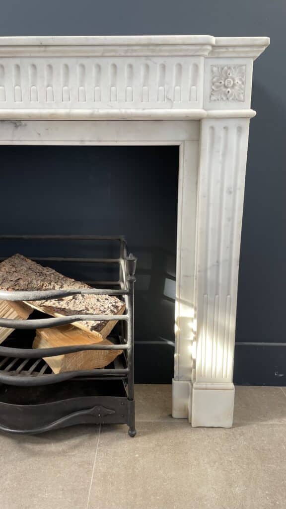 Antique French Front Fireplace White Carrara Marble