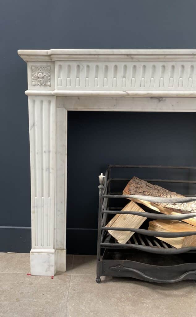 Antique French Front Fireplace White Carrara Marble
