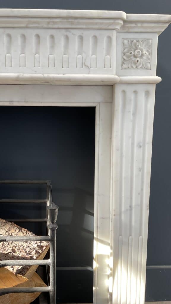 Antique French Front Fireplace White Carrara Marble